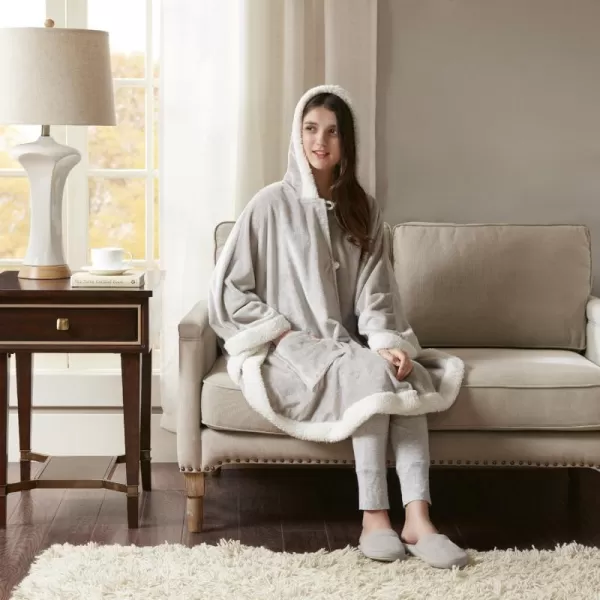 Comfort Spaces Angel Wrap Hooded Wearable Blanket Throw Ultra Soft Giftable Plush To Sherpa Poncho Blanket Wrap With Pockets Cozy and Warm Shawl Gift for Her 58quotx72quot TealGrey