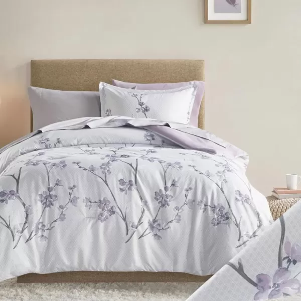 Comfort Spaces Bed in A Bag  Trendy Casual Design Cozy Comforter with Complete Sheet Set with Side Pocket All Season Cover Matching Shams Queen90quotx90quot Kate GreyPurple 9 PieceFloral Purple