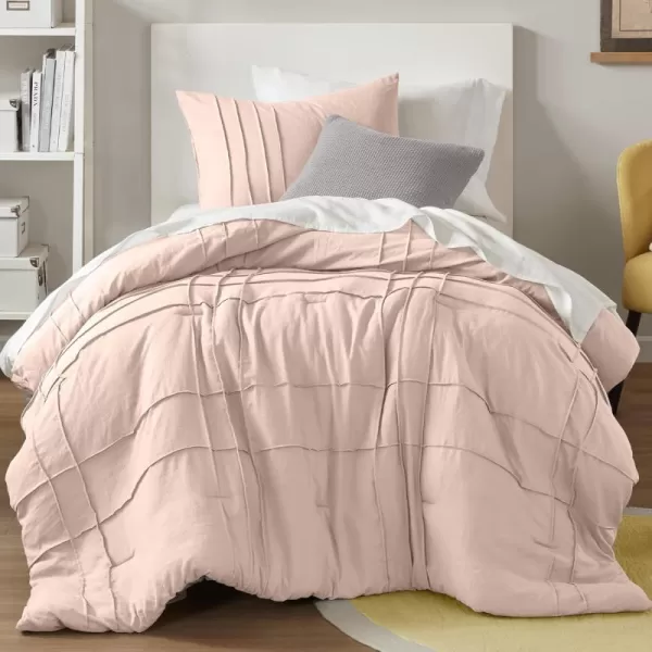 Comfort Spaces BlueGrey Full Size Comforter Set  3 Pieces Pintuck Pleated Bedding Sets Full All Season Lightweight Extra Softness PreWashed Microfiber Full Bed Set Shams FullBlush