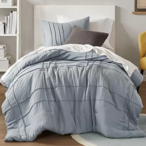 Comfort Spaces BlueGrey Full Size Comforter Set  3 Pieces Pintuck Pleated Bedding Sets Full All Season Lightweight Extra Softness PreWashed Microfiber Full Bed Set Shams FullBlueGrey
