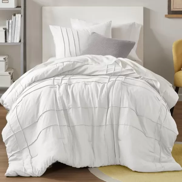 Comfort Spaces BlueGrey Full Size Comforter Set  3 Pieces Pintuck Pleated Bedding Sets Full All Season Lightweight Extra Softness PreWashed Microfiber Full Bed Set Shams FullWhite