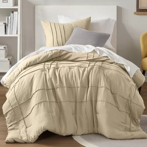 Comfort Spaces BlueGrey Full Size Comforter Set  3 Pieces Pintuck Pleated Bedding Sets Full All Season Lightweight Extra Softness PreWashed Microfiber Full Bed Set Shams FullKhaki