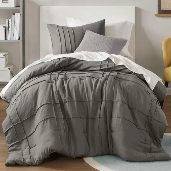 Comfort Spaces BlueGrey Full Size Comforter Set  3 Pieces Pintuck Pleated Bedding Sets Full All Season Lightweight Extra Softness PreWashed Microfiber Full Bed Set Shams FullGrey