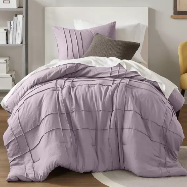 Comfort Spaces BlueGrey Full Size Comforter Set  3 Pieces Pintuck Pleated Bedding Sets Full All Season Lightweight Extra Softness PreWashed Microfiber Full Bed Set Shams FullPurple
