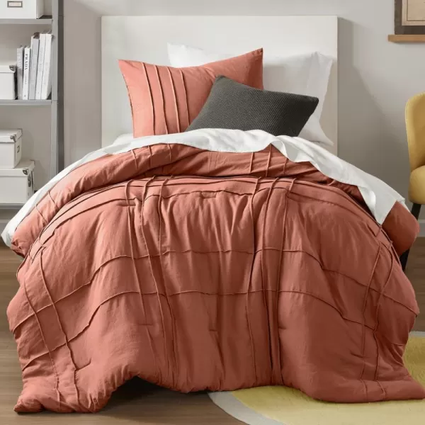 Comfort Spaces BlueGrey Full Size Comforter Set  3 Pieces Pintuck Pleated Bedding Sets Full All Season Lightweight Extra Softness PreWashed Microfiber Full Bed Set Shams FullClay