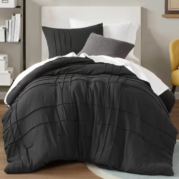 Comfort Spaces BlueGrey Full Size Comforter Set  3 Pieces Pintuck Pleated Bedding Sets Full All Season Lightweight Extra Softness PreWashed Microfiber Full Bed Set Shams FullBlack