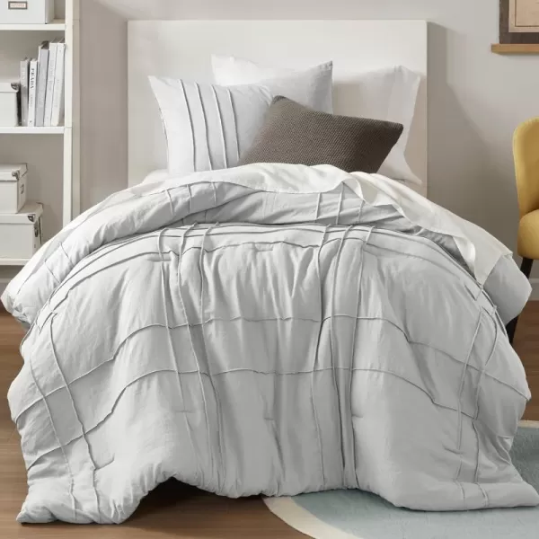 Comfort Spaces BlueGrey Full Size Comforter Set  3 Pieces Pintuck Pleated Bedding Sets Full All Season Lightweight Extra Softness PreWashed Microfiber Full Bed Set Shams FullSilver