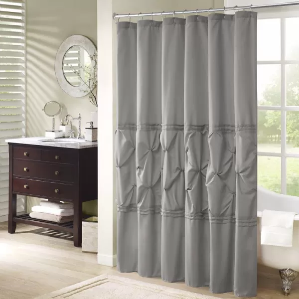 Comfort Spaces CS700099 Cavoy Bathroom Pintuck Shower Tufted Ruffle Pattern Modern Elegant Microfiber Fabric Bath Curtains 72quotx72quot IvoryGrey