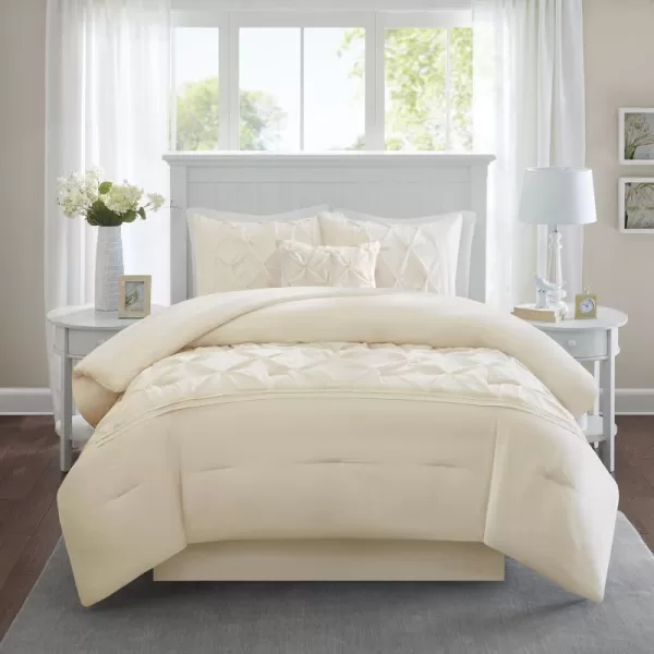 Comfort Spaces Cavoy 5 Piece Comforter Set Ultra Soft Hypoallergenic Microfiber Tufted Pattern Bedding Queen Ivory