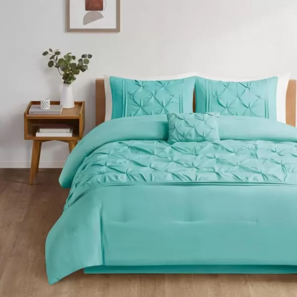 Comfort Spaces Cavoy Comforter Set  Luxe Diamond Tufting All Season Bedding Matching Bed Skirt Decorative Pillows Queen Faux Silk Aqua 5 PieceCavoy Aqua