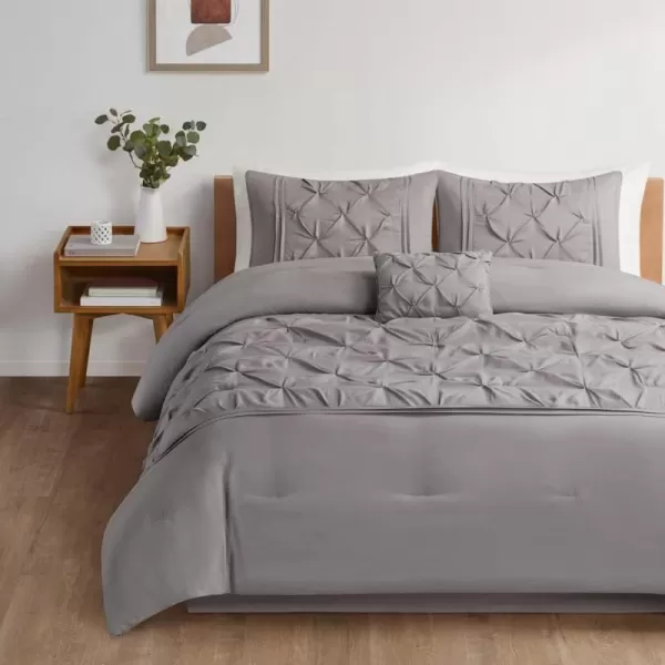 Comfort Spaces Cavoy Comforter Set  Luxe Diamond Tufting All Season Bedding Matching Bed Skirt Decorative Pillows Queen Faux Silk Aqua 5 PieceCavoy Grey