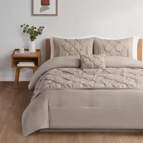 Comfort Spaces Cavoy Comforter Set  Luxe Diamond Tufting All Season Bedding Matching Bed Skirt Decorative Pillows Queen Faux Silk Aqua 5 PieceCavoy Taupe