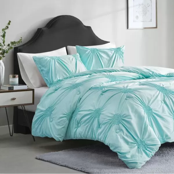 Comfort Spaces Cavoy Comforter Set  Luxe Diamond Tufting All Season Bedding Matching Bed Skirt Decorative Pillows Queen Faux Silk Aqua 5 PieceEmber Blue