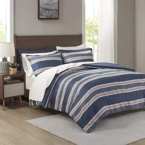 Comfort Spaces Comforter Sets with Sheets  Bed in a Bag 9 Pieces Teen Bedding Sets  Red and Grey Stripes Bedding Full College Full Bed Set with 2 Side Pockets Bedroom OrganizerNavyRed