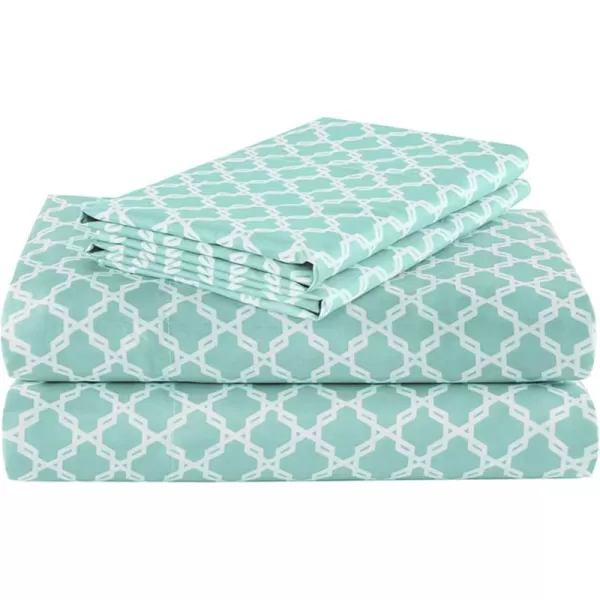 Comfort Spaces Coolmax Moisture Wicking Sheet Set Super Soft Fade Resistant 16quot Deep Pocket All Around Elastic  Warm Weather Cooling Sheets For Night Sweats Queen Charcoal 4 PieceQuatrefoil Aqua