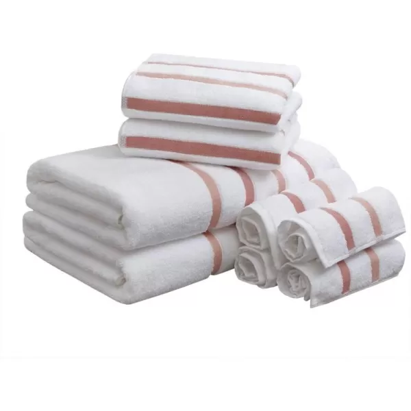 Comfort Spaces Cotton 8 Piece Bath Towel Set Striped Ultra Soft Hotel Quality Quick Dry Absorbent Bathroom Shower Hand Face Washcloths MultiSizes Zero Twist Grey 8 PieceBlush