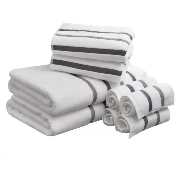 Comfort Spaces Cotton 8 Piece Bath Towel Set Striped Ultra Soft Hotel Quality Quick Dry Absorbent Bathroom Shower Hand Face Washcloths MultiSizes Zero Twist Aqua 8 PieceCharcoal