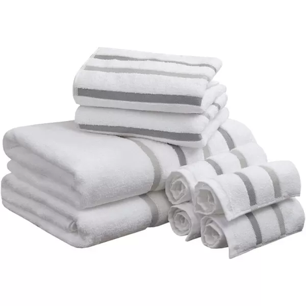 Comfort Spaces Cotton 8 Piece Bath Towel Set Striped Ultra Soft Hotel Quality Quick Dry Absorbent Bathroom Shower Hand Face Washcloths MultiSizes Zero Twist Grey 8 PieceGray