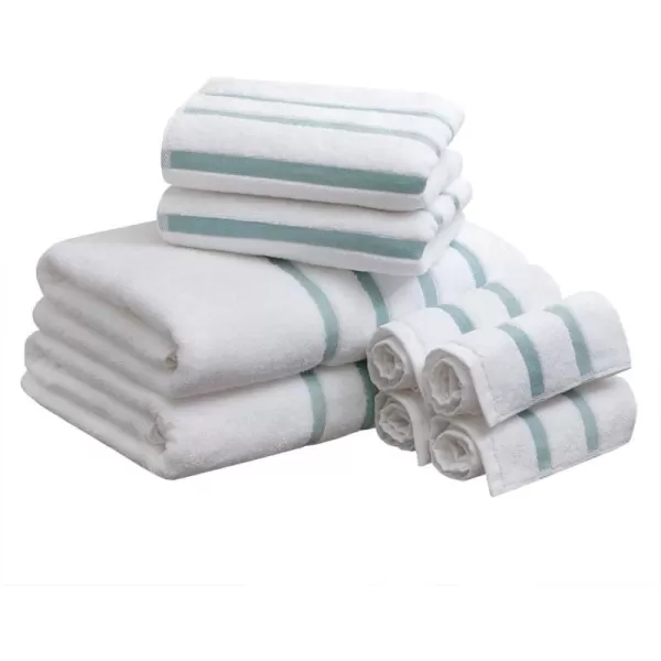 Comfort Spaces Cotton 8 Piece Bath Towel Set Striped Ultra Soft Hotel Quality Quick Dry Absorbent Bathroom Shower Hand Face Washcloths MultiSizes Zero Twist Aqua 8 PieceAqua