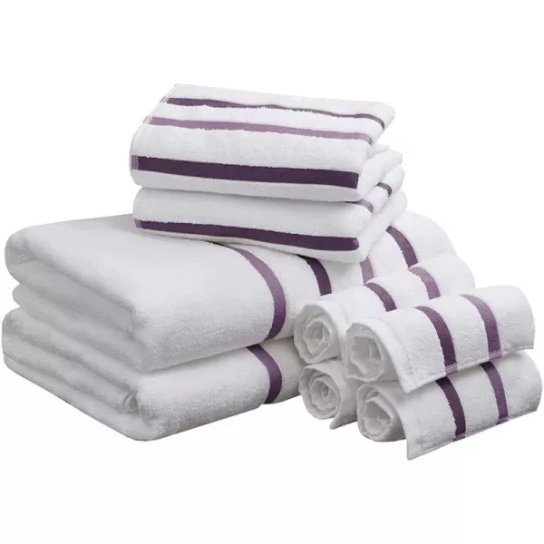 Comfort Spaces Cotton 8 Piece Bath Towel Set Striped Ultra Soft Hotel Quality Quick Dry Absorbent Bathroom Shower Hand Face Washcloths MultiSizes Zero Twist Grey 8 PiecePurple