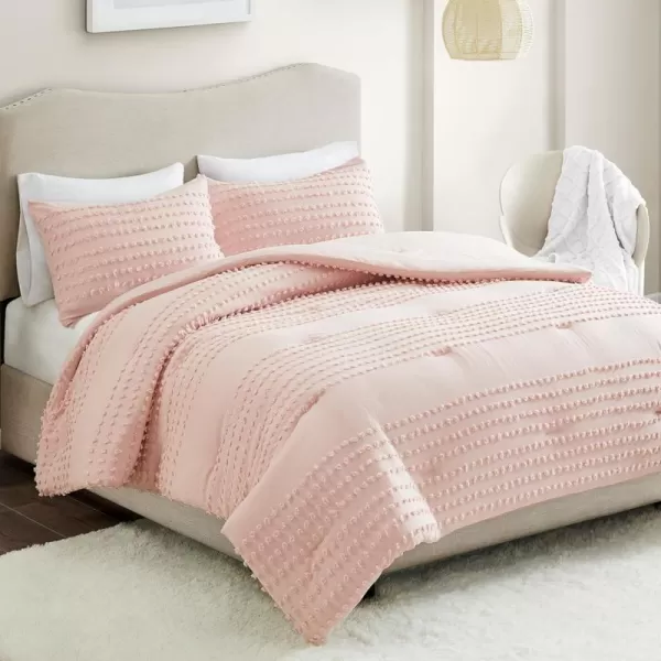 Comfort Spaces Cotton Comforter Set Jacquard PomPom Tufts Design Down Alternative All Season Modern Bedding Matching Shams TwinTwin XL Phillips IvoryBlush