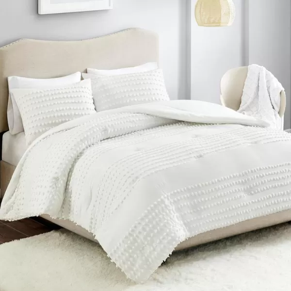 Comfort Spaces Cotton Comforter Set Jacquard PomPom Tufts Design Down Alternative All Season Modern Bedding Matching Shams TwinTwin XL Phillips IvoryIvory