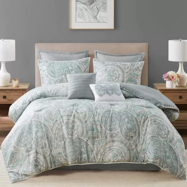 Comfort Spaces Cozy Comforter SetModern Classic Design All Season Down Alternative Bedding Matching Shams Bedskirt Decorative Pillows Queen Kashmir Paisley Purple 8 PieceKashmir Blue