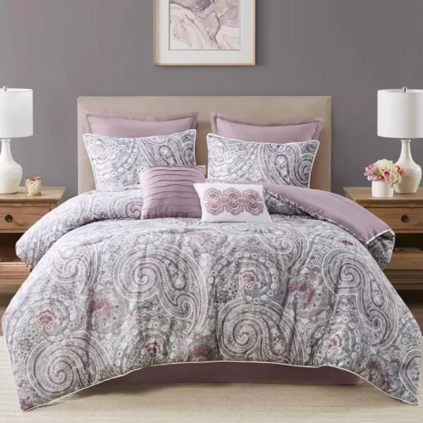 Comfort Spaces Cozy Comforter SetModern Classic Design All Season Down Alternative Bedding Matching Shams Bedskirt Decorative Pillows Queen Kashmir Paisley Purple 8 PieceKashmir Purple