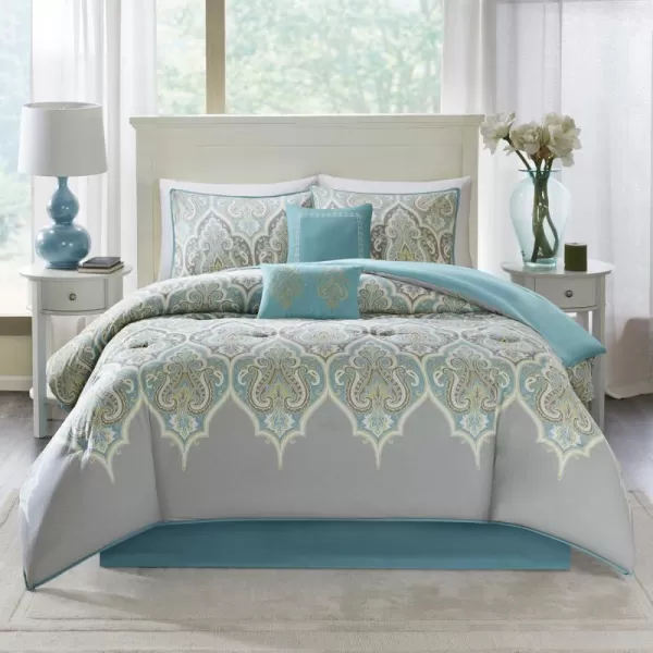 Comfort Spaces Cozy Comforter SetModern Classic Design All Season Down Alternative Bedding Matching Shams Bedskirt Decorative Pillows Queen Kashmir Paisley Purple 8 PieceMona GreyTeal