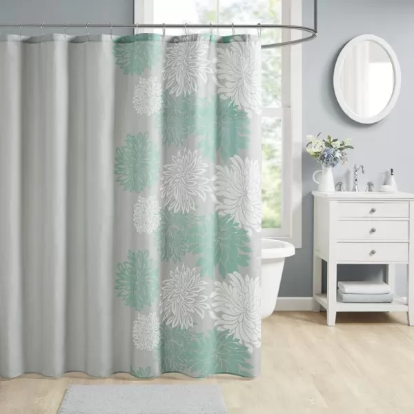 Comfort Spaces Enya Bathroom Shower Floral Printed Cute Chic Microfiber Fabric Bath Curtains 72quotx72quot AquaGreyAquaGrey