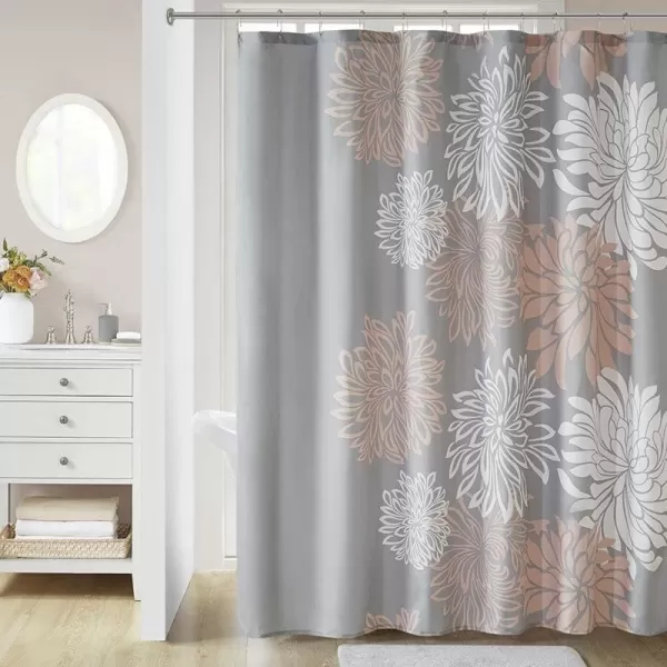 Comfort Spaces Enya Bathroom Shower Floral Printed Cute Chic Microfiber Fabric Bath Curtains 72quotx72quot AquaGreyBlushGrey