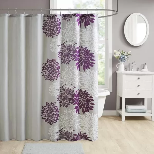 Comfort Spaces Enya Bathroom Shower Floral Printed Cute Chic Microfiber Fabric Bath Curtains 72quotx72quot AquaGreyPurpleGrey