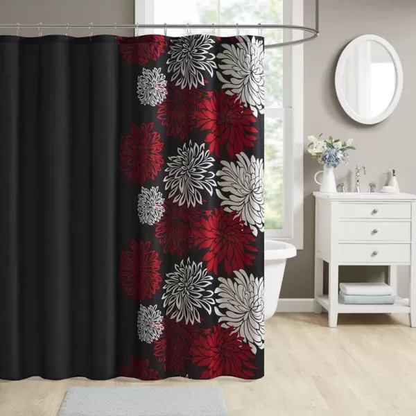 Comfort Spaces Enya Bathroom Shower Floral Printed Cute Chic Microfiber Fabric Bath Curtains 72quotx72quot AquaGreyRed  Black