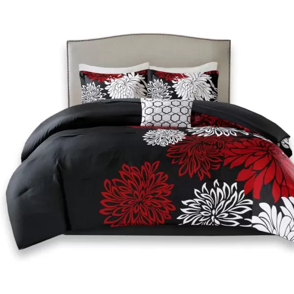 Comfort Spaces Enya Comforter SetModern Floral Design All Season Down Alternative Bedding Matching Shams Bedskirt Decorative Pillows Queen 90quotx90quot PurpleRedBlack