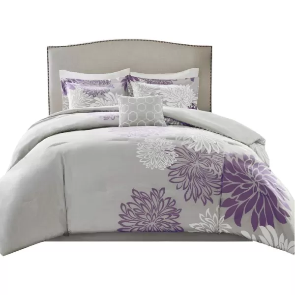 Comfort Spaces Enya Comforter SetModern Floral Design All Season Down Alternative Bedding Matching Shams Bedskirt Decorative Pillows Queen 90quotx90quot PurplePurple