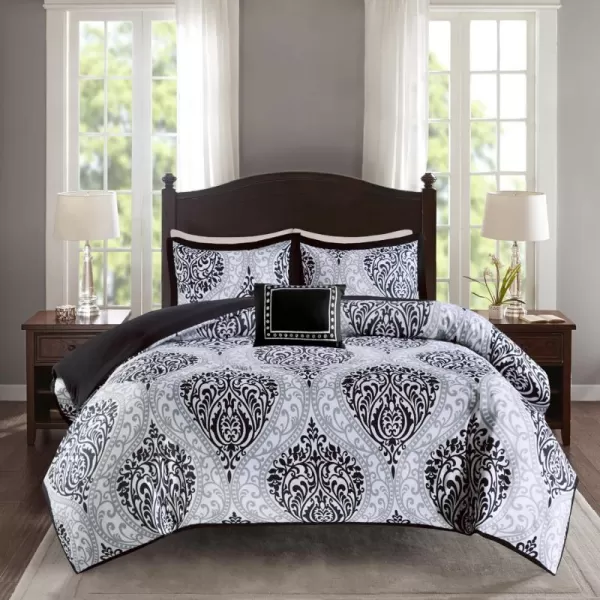 Comfort Spaces Enya Comforter SetModern Floral Design All Season Down Alternative Bedding Matching Shams Bedskirt Decorative Pillows Queen 90quotx90quot PurpleBlackWhite