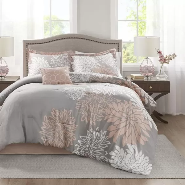 Comfort Spaces Enya Comforter SetModern Floral Design All Season Down Alternative Bedding Matching Shams Bedskirt Decorative Pillows Queen 90quotx90quot PurpleBlushGrey