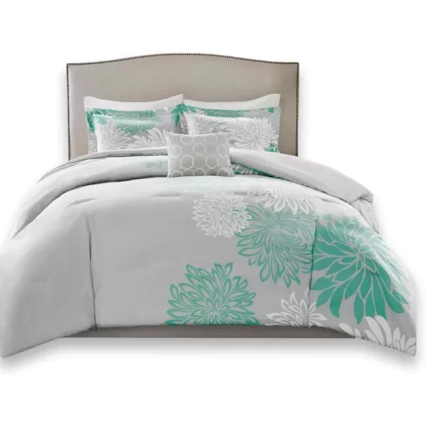 Comfort Spaces Enya Comforter SetModern Floral Design All Season Down Alternative Bedding Matching Shams Bedskirt Decorative Pillows Queen 90quotx90quot PurpleAqua