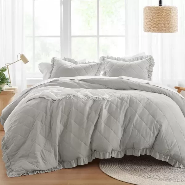 Comfort Spaces Ivory Twin Duvet Cover Set  2 Pieces Ruffle Diamond Quilted Duvet Cover All Season Lightweight CottonLike Softness PreWashed Microfiber Twin Bedding Cover ampamp Sham TwinGray