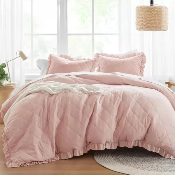 Comfort Spaces Ivory Twin Duvet Cover Set  2 Pieces Ruffle Diamond Quilted Duvet Cover All Season Lightweight CottonLike Softness PreWashed Microfiber Twin Bedding Cover ampamp Sham TwinBlush