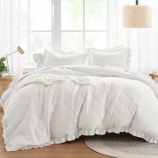 Comfort Spaces Ivory Twin Duvet Cover Set  2 Pieces Ruffle Diamond Quilted Duvet Cover All Season Lightweight CottonLike Softness PreWashed Microfiber Twin Bedding Cover ampamp Sham TwinIvory
