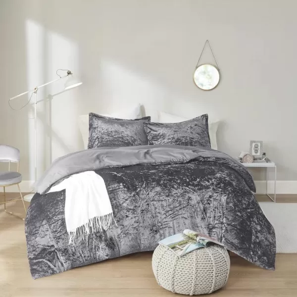 Comfort Spaces Juliette Luxe Comforter Set Velvet Lush with Soft Brushed Microfiber Reverse All Season Cozy Velvet Bedding Sets Fluffy Comforter Bed Set Matching Sham Blush FullQueen 3 PieceGrey Comforter