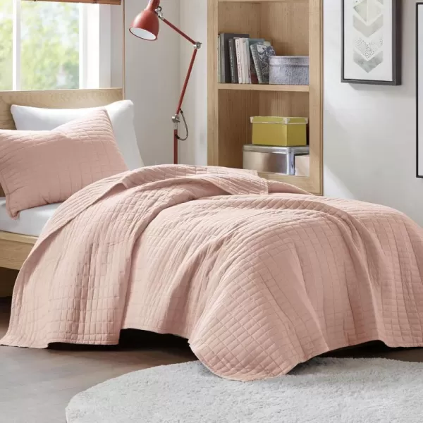 Comfort Spaces Kienna Quilt SetLuxury Double Sided Stitching Design Summer Blanket Lightweight Soft All Season Bedding Layer Matching Sham Blue Coverlet TwinTwin XL66quotx90quot 2 PieceBlush