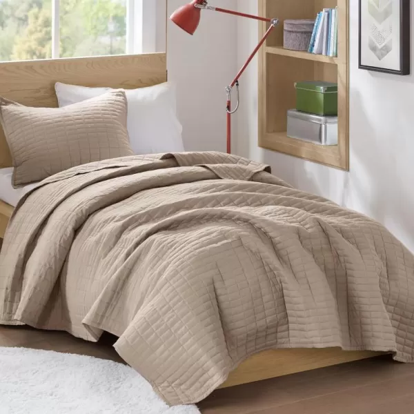 Comfort Spaces Kienna Quilt SetLuxury Double Sided Stitching Design Summer Blanket Lightweight Soft All Season Bedding Layer Matching Sham Blue Coverlet TwinTwin XL66quotx90quot 2 PieceTaupe
