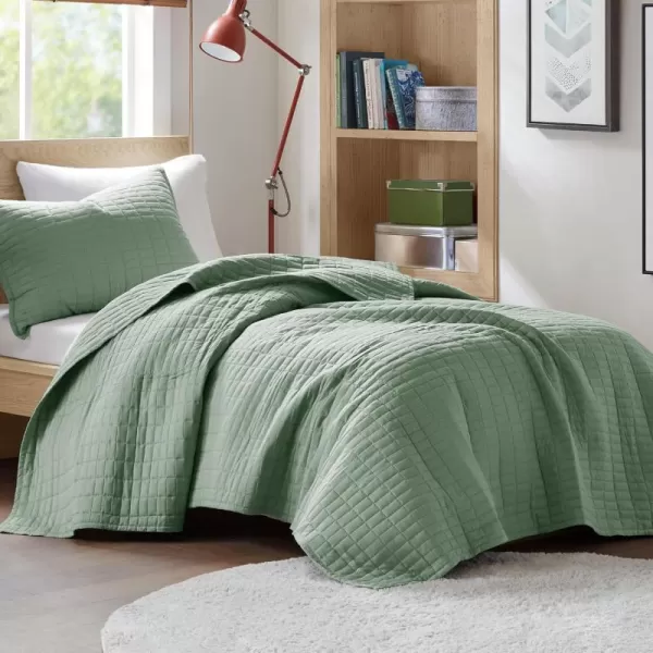 Comfort Spaces Kienna Quilt SetLuxury Double Sided Stitching Design Summer Blanket Lightweight Soft All Season Bedding Layer Matching Sham Blue Coverlet TwinTwin XL66quotx90quot 2 PieceSage Green