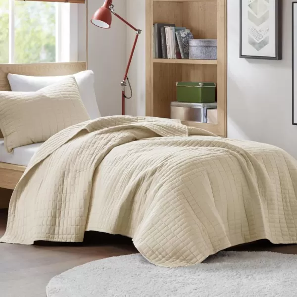 Comfort Spaces Kienna Quilt SetLuxury Double Sided Stitching Design Summer Blanket Lightweight Soft All Season Bedding Layer Matching Sham Blue Coverlet TwinTwin XL66quotx90quot 2 PieceIvory