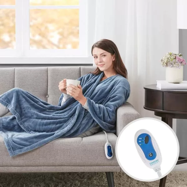 Comfort Spaces Luxury Microplush Electric Wrap Blanket Super Soft and Warm Reversible Heated Throw Poncho with Auto Shutoff 50quotx64quot GreyBlue