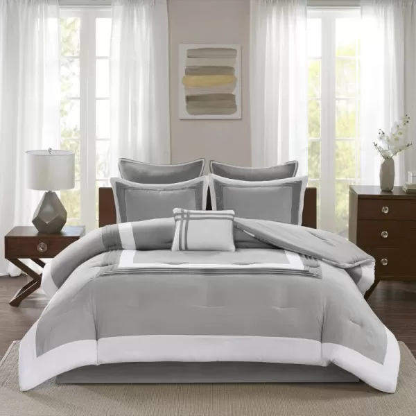 Comfort Spaces Malcom Cozy Comforter Set  Modern Trendy Design All Season Down Alternative Bedding Matching Shams Hotel Deluxe Gray QueenHotel Deluxe Gray