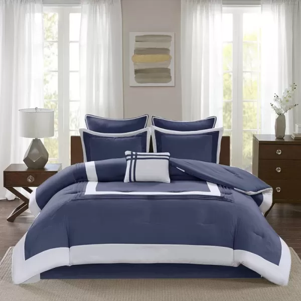Comfort Spaces Malcom Cozy Comforter Set  Modern Trendy Design All Season Down Alternative Bedding Matching Shams Hotel Deluxe Gray QueenHotel Deluxe Navy