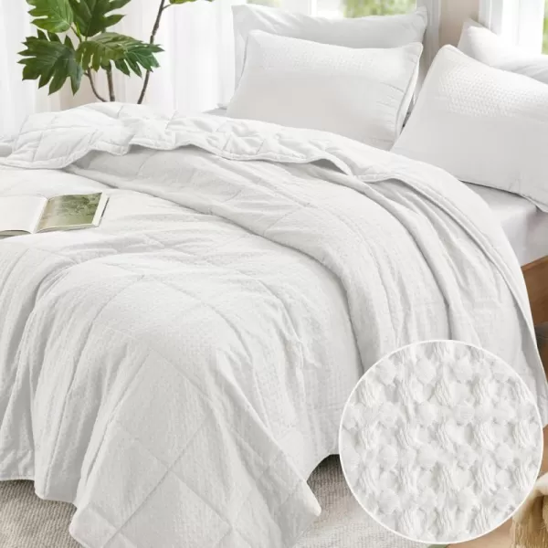 Comfort Spaces Neutral Queen Quilt Set  3 Pieces Breathable Waffle Weave Quilt Sets with Piping Border Modern Farmhouse Cottage Coverlet ampamp Sham All Season Microfiber Queen Bed Set FullQueenWhite